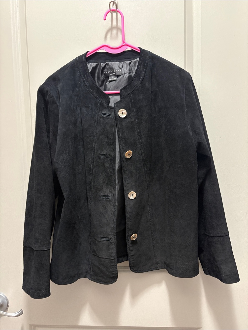 David Dart Collection Black Suede Button-Front Leather Jacket